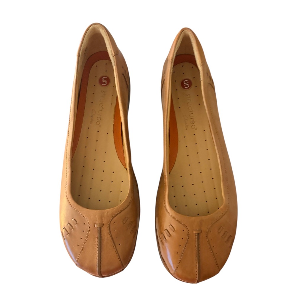 Unstructured by Clarks Women's Size 11 W Tan Leather Flats Comfort Shoes